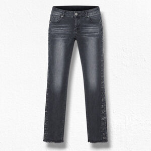Romeo Juliet Couture Black Grommet Eyelet Grunge Raw Hem Skinny Jeans Size Large